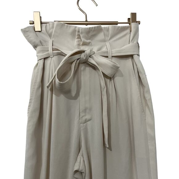 Reformation Avalon Pleated Paper Bag Pants Size 0 White High Waist Tie Ankle‎ - Picture 2 of 9